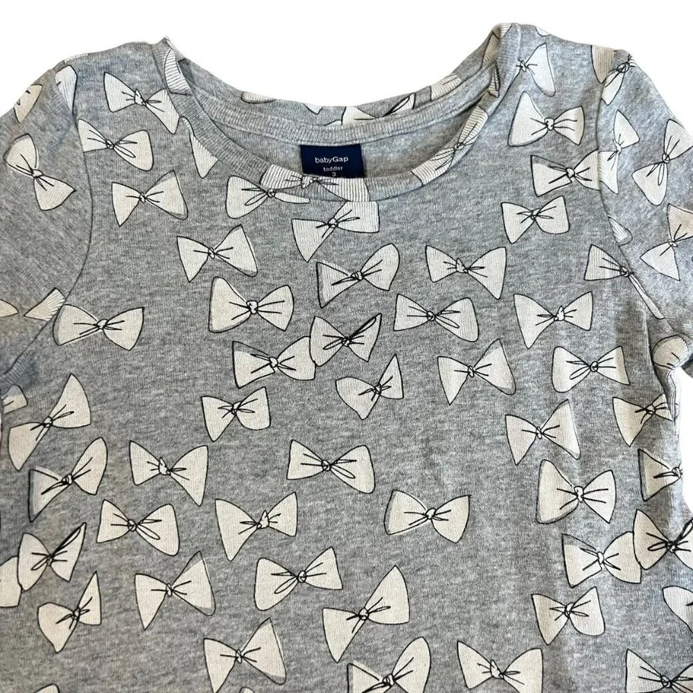Baby Gap Sz 3 Grey & White Bow Print Skater Dress